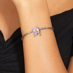 Halloween Pink Skull Girl Zircon Silver Pendant