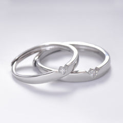V-shape Round Zircon Silver Couple Ring