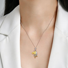 Gold Mask Unicorn Pendant Zircon Silver Necklace