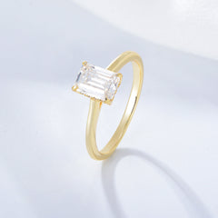 Rectangle White Zircon Solitaire Sterling Silver Ring