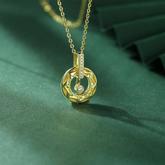 Two-sided Enamel with Red Zircon Hollow Circle Pendant Silver Necklace for Women