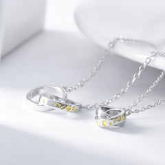 Double Circle Buckle Meteor Stars and Moon Silver Couple Necklace for Women