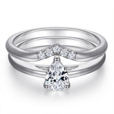 Pear Drop Zircon Solitaire V-shape Silver Ring Set