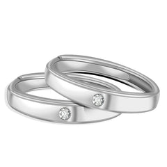 Simple Single Zircon Silver Couple Ring