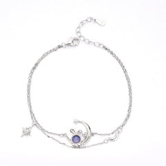 Rabbit Moon Hexagram Star Double Layer Silver Bracelet