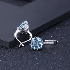 European Retro Natural Topaz Square Silver Studs for Women