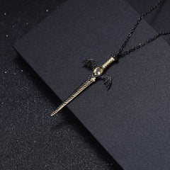Gothic Style Dagger Design Natural Crystal Pendant Silver Necklace for Women