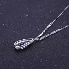 Luxurious Design Inlaid Natural Crystal Soleste Halo Water Droplet Pendant Silver Necklace for Women