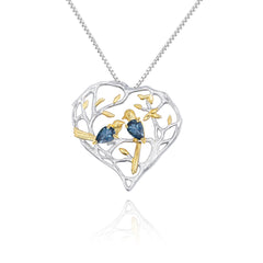 Premium Design Natural Colourful Gemstone Flower Bird Element Pendant Silver Necklace for Women