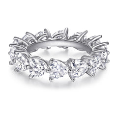 Full Circle Three Prongs Heart-shaped Zircon Silver Ring for Women