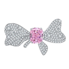 (Three Colours) Zircon 10*12mm Rectangle Ice Cut Bowknot Silver Ring for Women