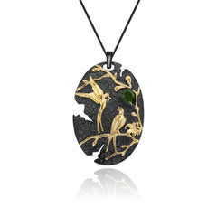 Colourful Gemstone Magpie Pendant Silver Necklace for Women