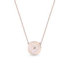Circle Mother of Pearl Four Leaf Clover Silver Necklace