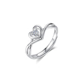Hollow Heart with Round Zircon Silver Ring for Women