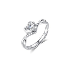 Hollow Heart with Round Zircon Silver Ring for Women