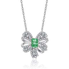 1.0Carat Rectangle Green Zircon Bowknot Necklace