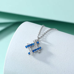 Quadrilateral Square with Blue Zircon Pendant Silver Necklace for Women