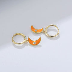 Colourful Moon with Zircon Silver Drop Earrings for Women