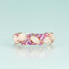 Moonstones and Barbie Pink Corundum Silver Ring