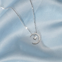 (Two Colours) White Zircon Moon Star Pendants Collarbone Necklace for Women