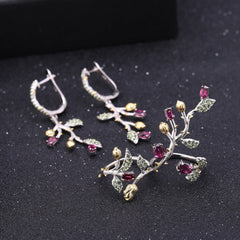 Retro 925 Silver Natural Color Drop Earrings for Women