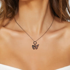 Halloween Black Skeleton Butterfly Silver Necklace