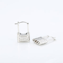 Star Pattern Lock with Zircon Silver Drop Earrings for Women
