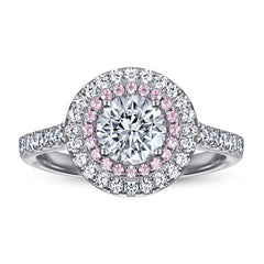 Round Zircon Double Soleste Halo Silver Ring
