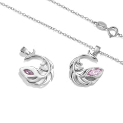 Feather Marquise Shape Pink Zircon Silver Necklace