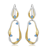 Italian Design Inlaid Natural Colourful Gemstone Creative Silk Ribbon Shape Silver Drop Earrings for Women