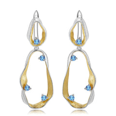 Italian Design Inlaid Natural Colourful Gemstone Creative Silk Ribbon Shape Silver Drop Earrings for Women