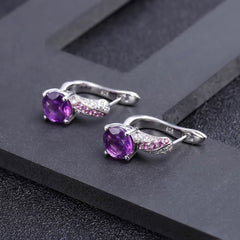 Natural Amethyst Round Cut Silver Studs Earrings for Women