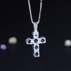 European Luxury Fashion Style Inlaid Natural Topaz Cross Pendant Silver Necklace for Women