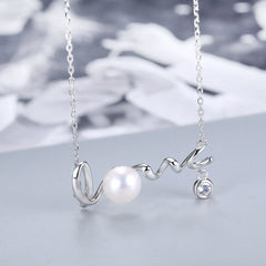 Valentine's Day Gift LOVE Letter with Pearl Silver Necklace for Women