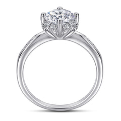 Round Zircon Flower Four Prongs Silver Ring