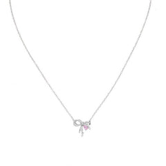 Bowknot Pendant Water Drop Zircon Silver Necklace