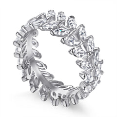 Full Row Marquise Zircon Leaf Silver Ring for Women