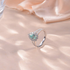 Soleste Halo 1.0 Carat Pear Shape Green Moissanite Silver Ring