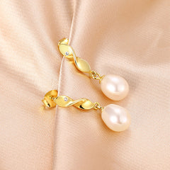 Spiral Shape with Freshwater Pearl Silver Drop Earrings for Women