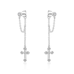 Tassel Cross with Zircon Silver Drop Earrings for Women