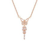 Mother of Pearl Butterfly with Zircon Tassels Silver Necklace for Women