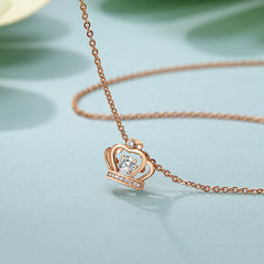 Hollow Crown with Round Zircon Pendant Silver Necklace for Women