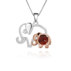 Mother's Day Gift Light Luxury Fashion Design with Colourful Gemstone Mother and Baby Elephant Pendant Sterling Silver Necklace for Women