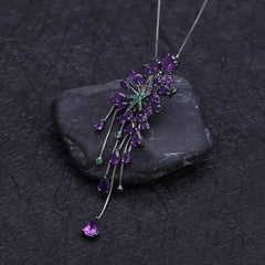 Starry Sky High Class Jewelry Natural Amethyst Tassels Pendant Silver Necklace for Women