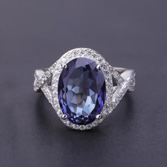 Oval Soleste Halo Modern Split Shank Silver Ring for Women