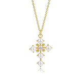 Pearl Cross Pendant Sterling Silver Necklace for Women