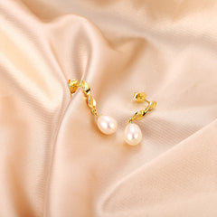 Spiral Shape with Freshwater Pearl Silver Drop Earrings for Women