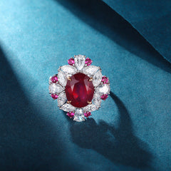 Flower Halo Oval Lab Created Ruby Ring