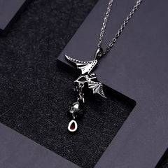 Dark Collection Design Natural Garnet Bat Pendant Sterling Silver Necklace for Women