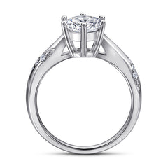 (1.2CT) Six Prongs Round Zircon Solitaire Silver Ring for Women